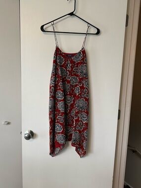 Madewell Red Silk Italian Floral Asymmetrical Slip Dress XS